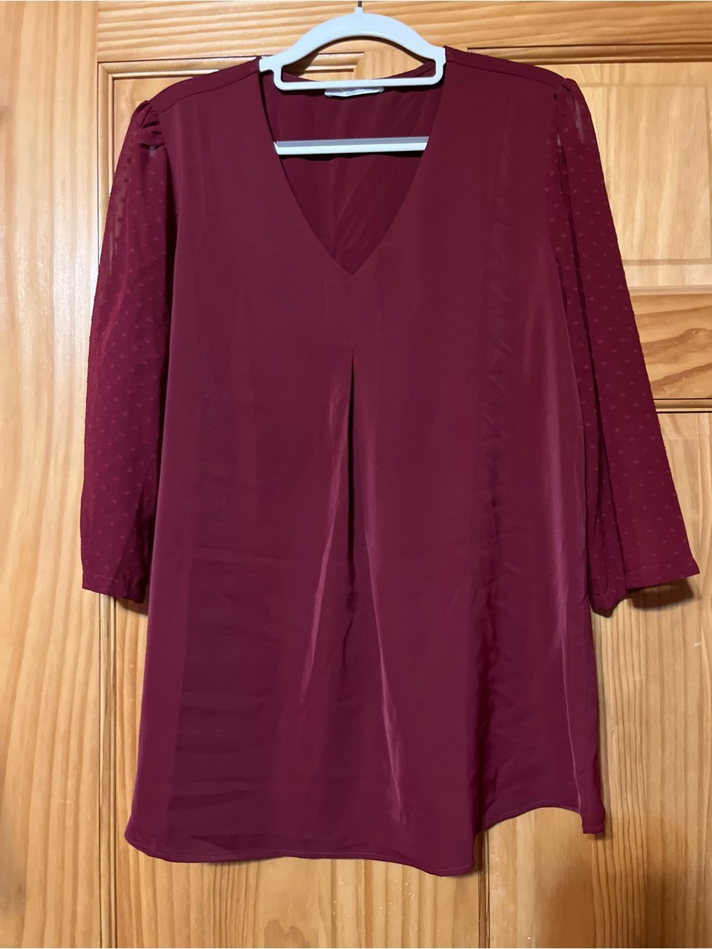 Women's V-Neck Tunic Top in Burgundy - Lightweight Long Sleeve